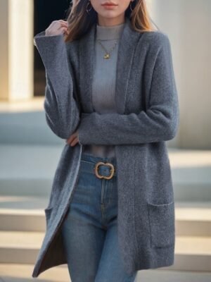 Casual Soft Pure Colour Shirt Collar Long Sleeve Sweater Cardigan - Image 4