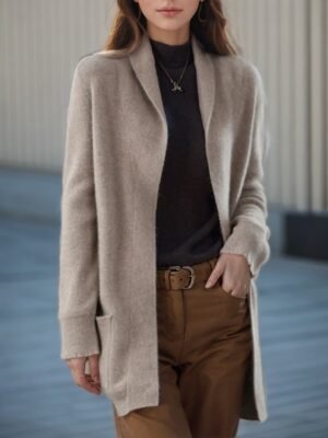 Casual Soft Pure Colour Shirt Collar Long Sleeve Sweater Cardigan - Image 6