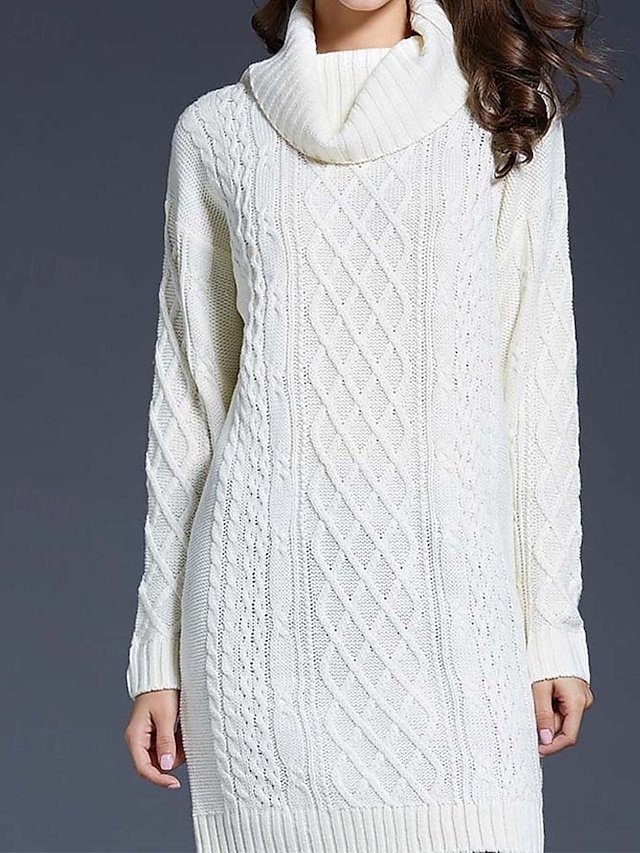 Casual Soft Pure Colour Turtleneck Long Sleeve Long Sweater Dress - Image 1