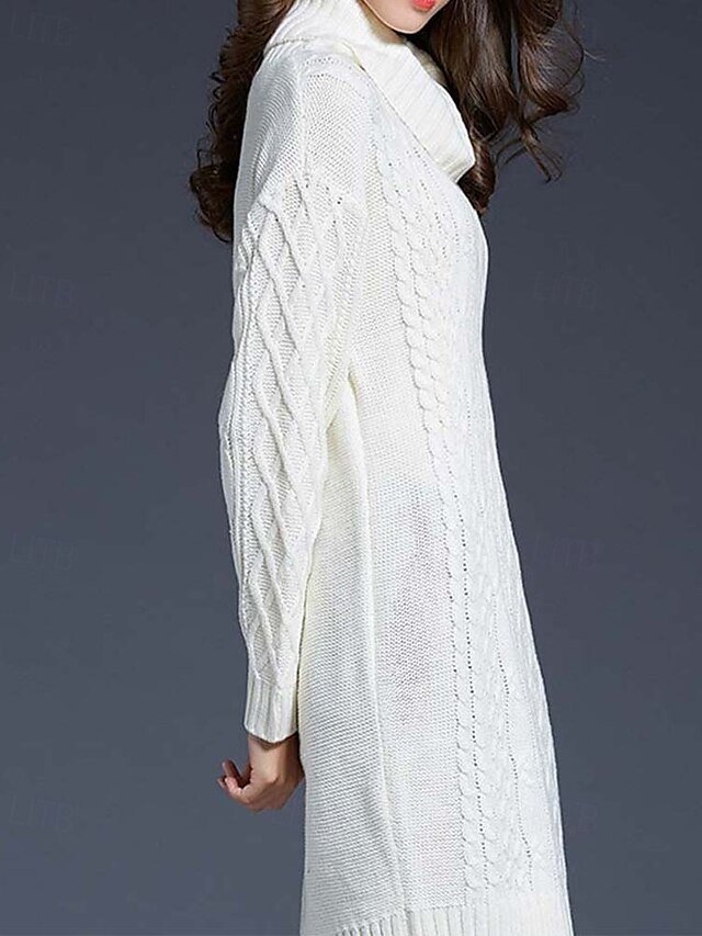 Casual Soft Pure Colour Turtleneck Long Sleeve Long Sweater Dress - Image 2