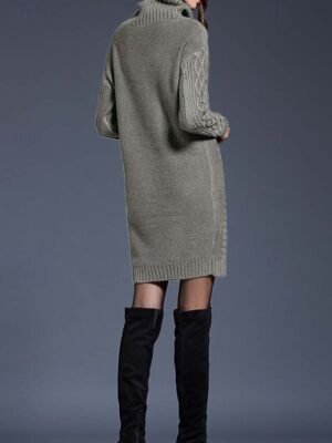 Casual Soft Pure Colour Turtleneck Long Sleeve Long Sweater Dress - Image 5