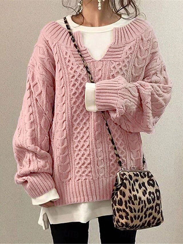 Casual Soft Pure Colour V Neck Long Sleeve Knit Jumper - Image 2