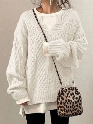 Casual Soft Pure Colour V Neck Long Sleeve Knit Jumper - Image 3