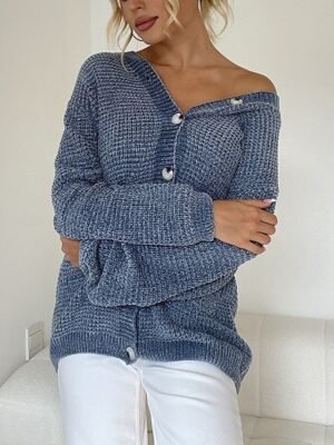 Casual Soft Pure Colour V Neck Long Sleeve Long Cardigan - Image 5