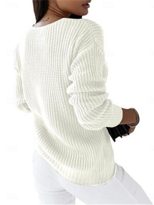 Casual Soft Pure Colour V Neck Long Sleeve Regular Jumper - Image 5