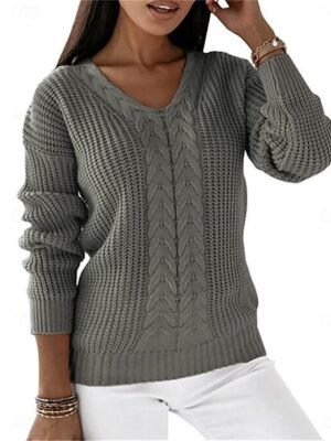 Casual Soft Pure Colour V Neck Long Sleeve Regular Jumper - Image 6