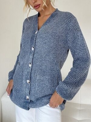 Casual Soft Pure Colour V Neck Long Sleeve Long Cardigan - Image 6