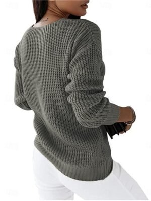Casual Soft Pure Colour V Neck Long Sleeve Regular Jumper - Image 7