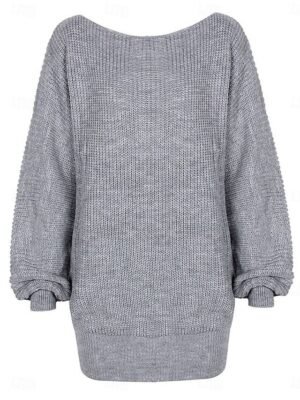 Casual Soft Ribbed Boat Neck Long Sleeve Long Sweater Dress - Image 6