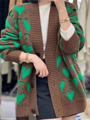 Casual Soft Ribbed V Neck Button Long Sleeve Long Cardigan - Image 1