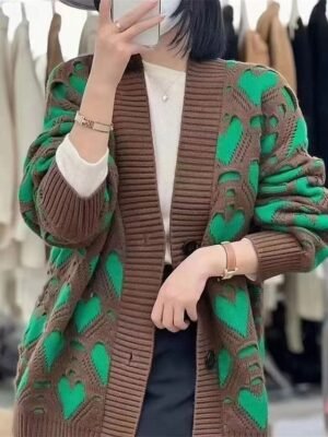 Casual Soft Ribbed V Neck Button Long Sleeve Long Cardigan - Image 3