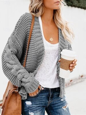 Casual Soft Ribbed V Neck Long Sleeve Cardigan - Image 6