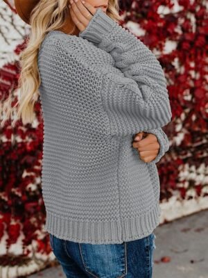 Casual Soft Ribbed V Neck Long Sleeve Cardigan - Image 7