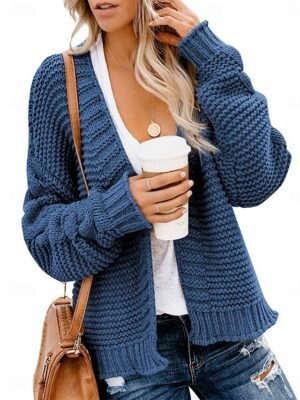 Casual Soft Ribbed V Neck Long Sleeve Cardigan - Image 8