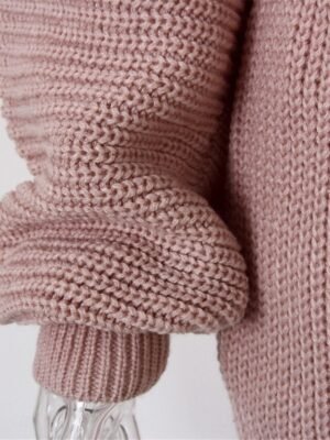 Casual Soft Solid Ribbed Crew Neck Cold Shoulder Long Sleeve Sweater Dress - Image 6