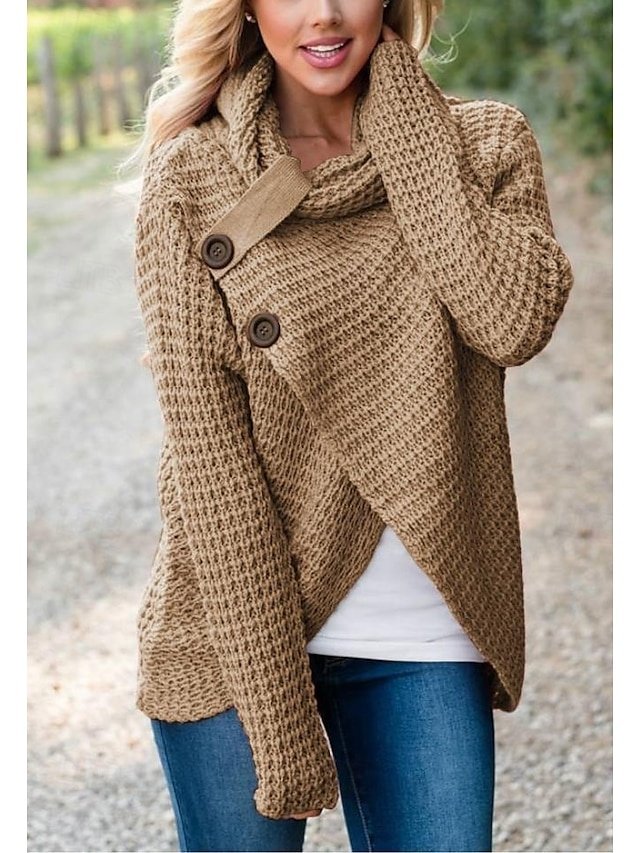 Casual Soft Solid Turtleneck Long Sleeve Pullover Sweater - Image 1