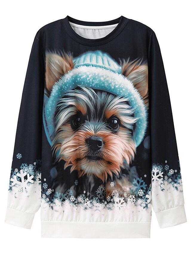 Casual Sporty Dog Print Round Neck Long Sleeve Top - Image 1