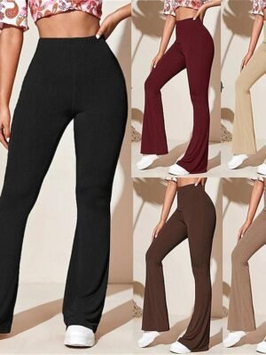 Casual Sporty Plain High Waist Full Length Wide Leg Tights - Image 1