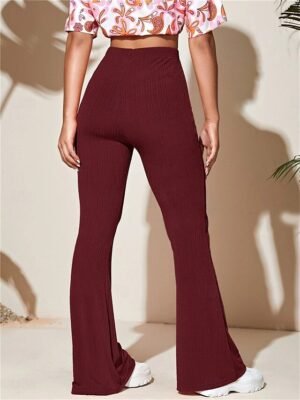 Casual Sporty Plain High Waist Full Length Wide Leg Tights - Image 3