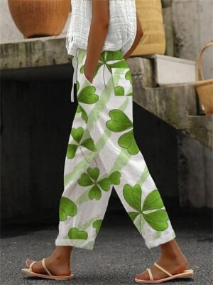 Casual Straight Heart Floral High Waist Long Trousers - Image 2