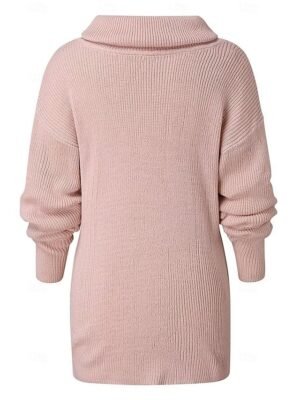 Casual Streetwear Solid Turtleneck Long Sleeve Long Knit Top - Image 2