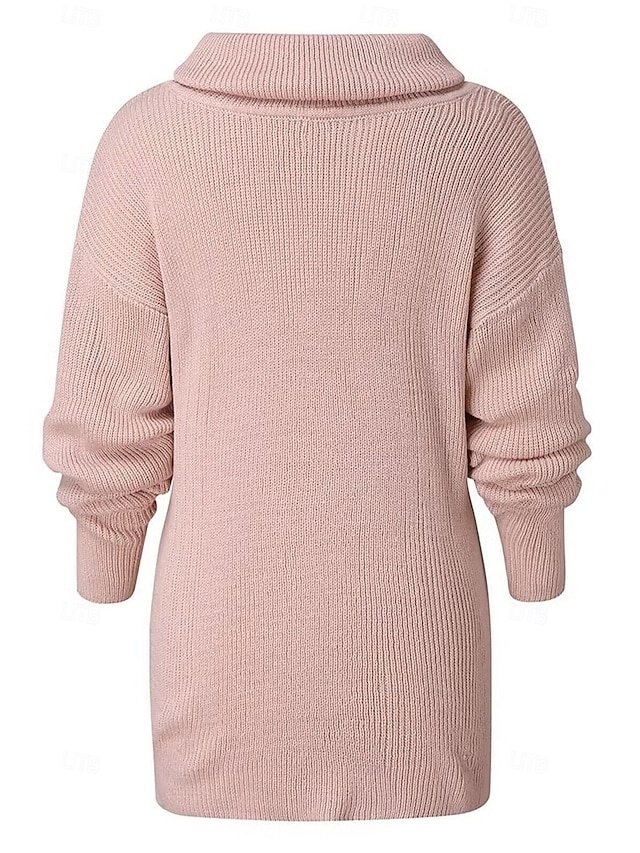Casual Streetwear Solid Turtleneck Long Sleeve Long Knit Top - Image 2