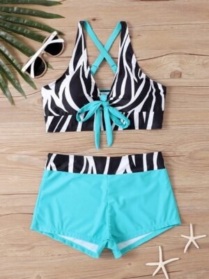 Casual Stretchy Criss Cross Open Back Sleeveless Two Piece Tankini - Image 8