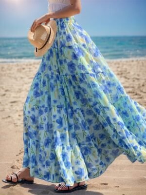 Casual Swing Floral Layered Maxi Skirt - Image 1