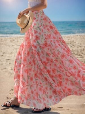 Casual Swing Floral Layered Maxi Skirt - Image 2