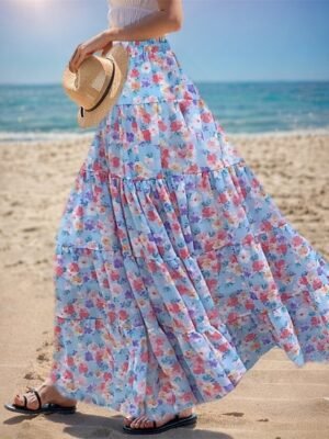 Casual Swing Floral Layered Maxi Skirt - Image 3