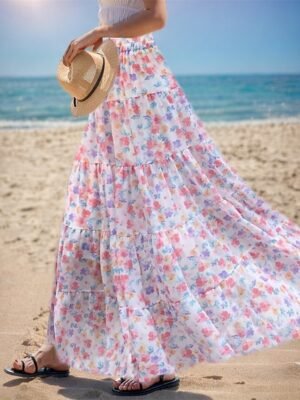 Casual Swing Floral Layered Maxi Skirt - Image 4
