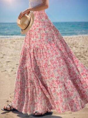 Casual Swing Floral Layered Maxi Skirt - Image 5