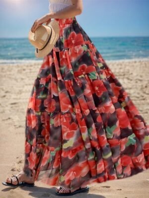 Casual Swing Floral Layered Maxi Skirt - Image 7