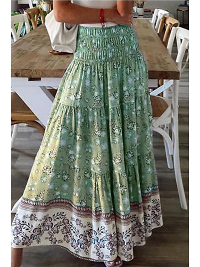 Casual Swing Floral Mid Rise Maxi Skirt - Image 1