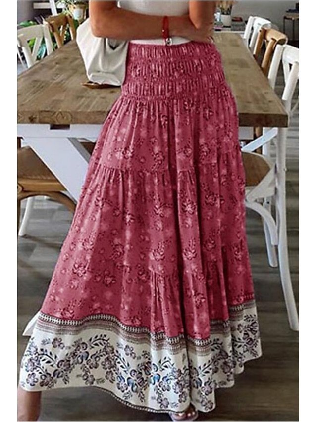 Casual Swing Floral Mid Rise Maxi Skirt - Image 2