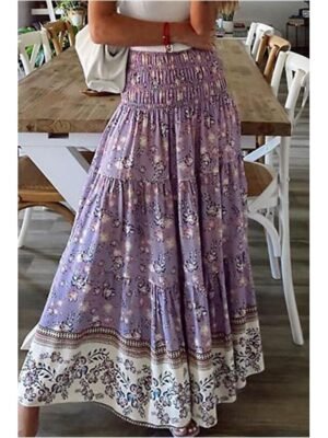 Casual Swing Floral Mid Rise Maxi Skirt - Image 3