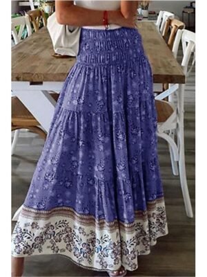 Casual Swing Floral Mid Rise Maxi Skirt - Image 4
