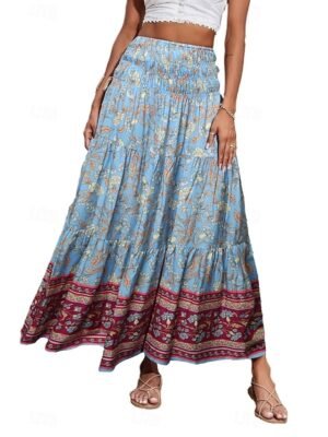 Casual Swing Floral Mid Rise Maxi Skirt - Image 5