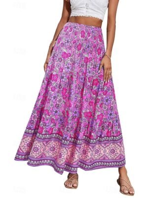 Casual Swing Floral Mid Rise Maxi Skirt - Image 6
