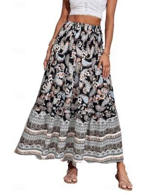 Casual Swing Floral Mid Rise Maxi Skirt - Image 7