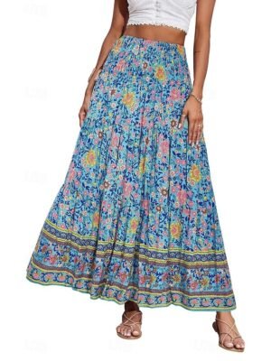 Casual Swing Floral Mid Rise Maxi Skirt - Image 8