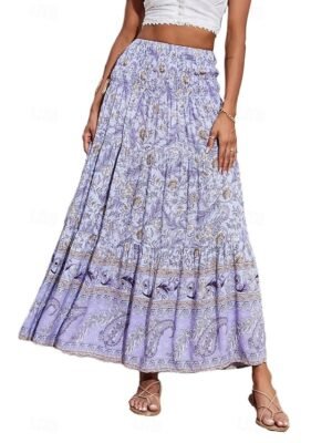 Casual Swing Floral Mid Rise Maxi Skirt - Image 9