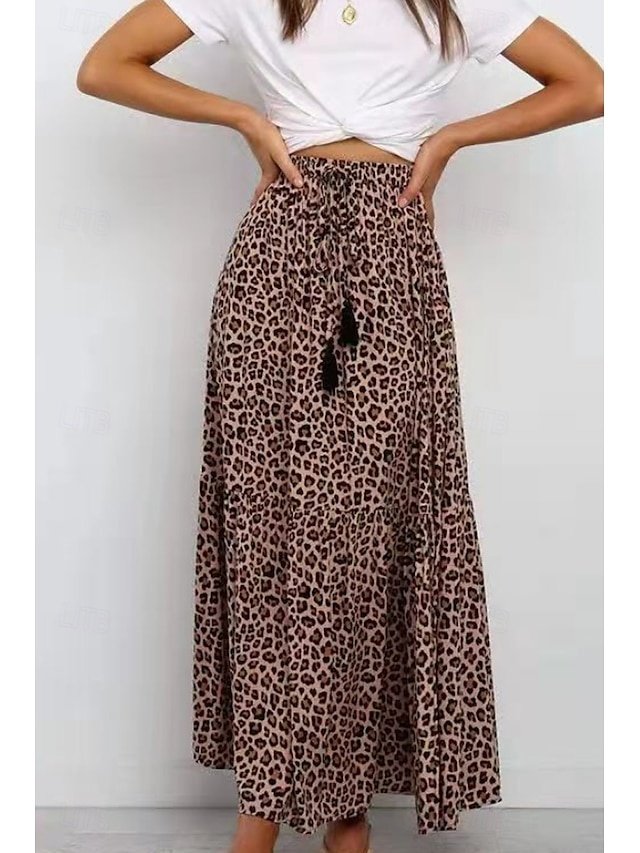 Casual Swing Leopard High Rise Maxi Skirt - Image 2