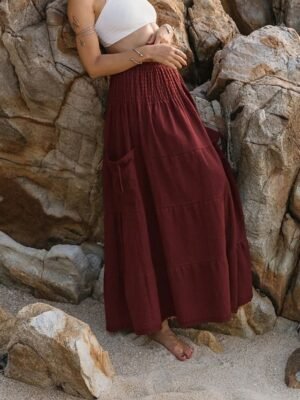 Casual Swing Plain Mid Rise Ruched Maxi Skirt - Image 11