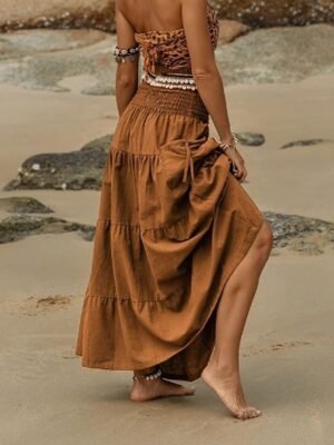 Casual Swing Plain Mid Rise Ruched Maxi Skirt - Image 13