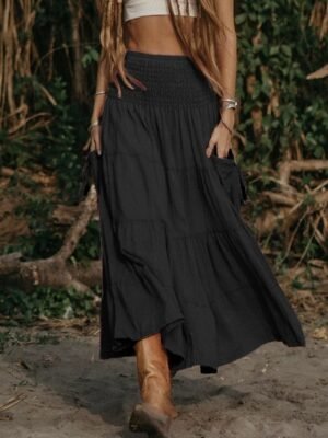 Casual Swing Plain Mid Rise Ruched Maxi Skirt - Image 16