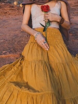 Casual Swing Plain Mid Rise Ruched Maxi Skirt - Image 2