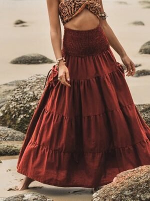 Casual Swing Plain Mid Rise Ruched Maxi Skirt - Image 9