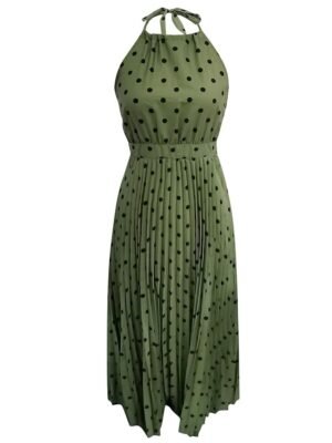Casual Swing Polka Dot Halter Sleeveless Maxi Dress - Image 1