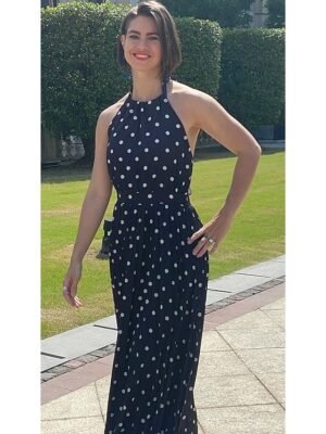 Casual Swing Polka Dot Halter Sleeveless Maxi Dress - Image 5